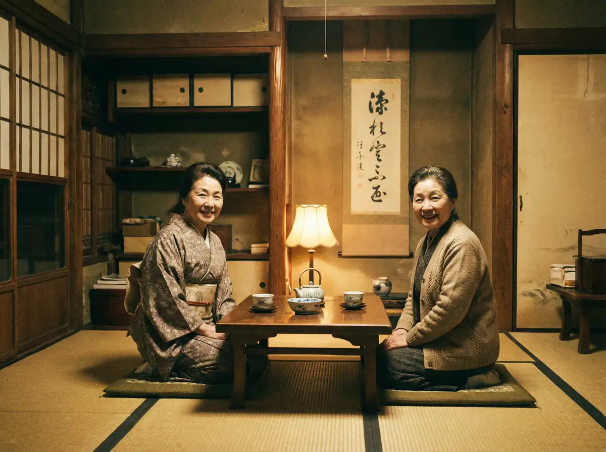 两位优雅的 都铎王朝第一季下载 在日式茶室中品茶交谈